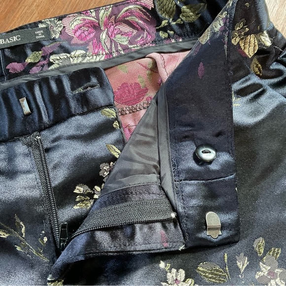 Zara Pants Silk Kimono Asian Floral Black Pink Size S Ankle Trousers - Picture 8 of 15